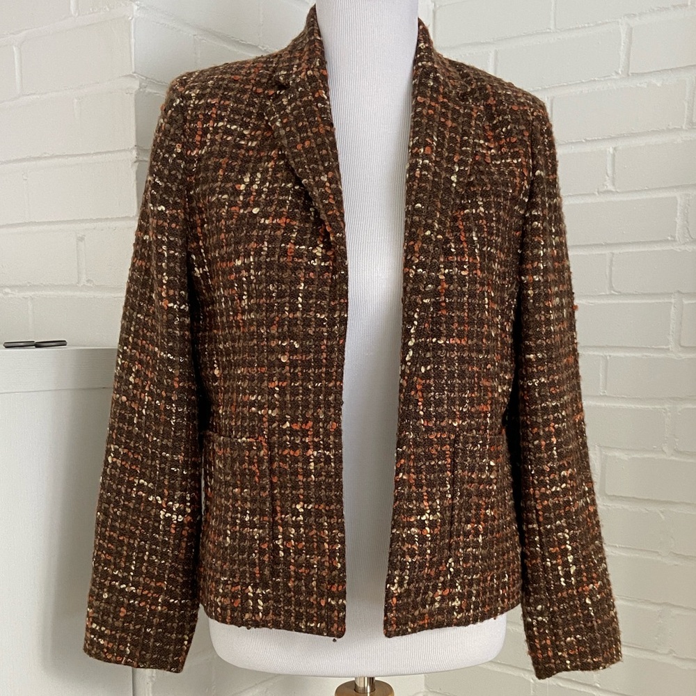 Womens Classic Professional Jones New York Brown Tweed Blazer Size 10 Petite